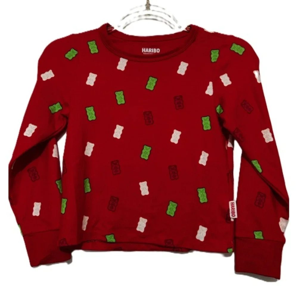 Haribo Kids Pajama Top Red Gummy Bear Print Long‎ Sleeve Ribbed Knit Shirt XL